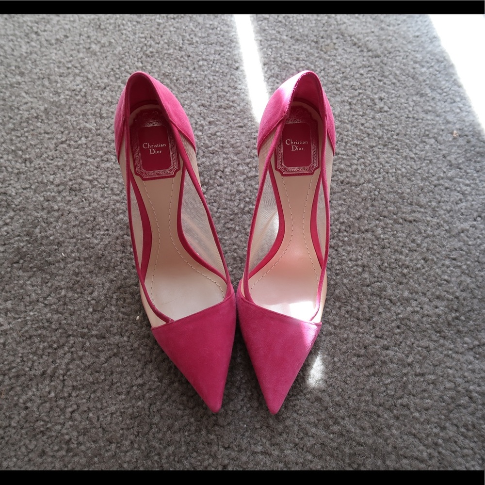 Dior Skin fuschia suede and nude mesh pumps